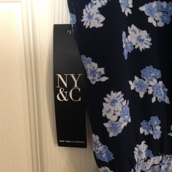 NEW YORK & COMPANY Size 10 NWT Blue Floral Midi Dress Sleeveless Wrap High-Low - Picture 5 of 8